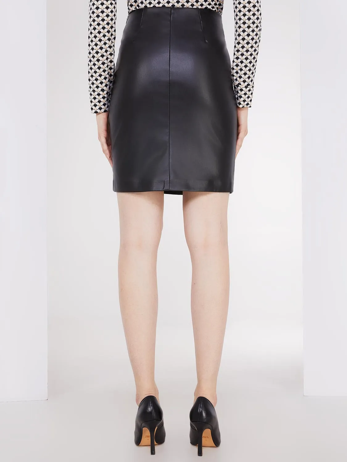 Faux Leather Pencil Skirt With Button Details