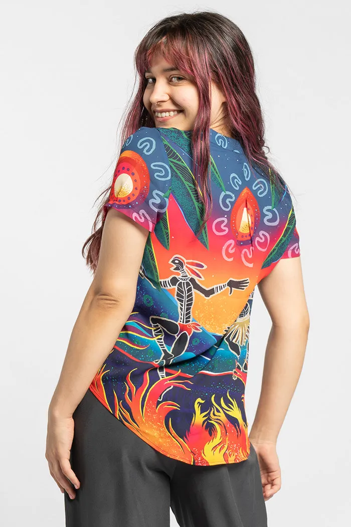 Fire Spirit People V Neck Women's Short Sleeve Blouse