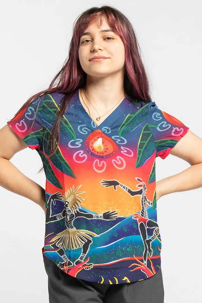 Fire Spirit People V Neck Women's Short Sleeve Blouse