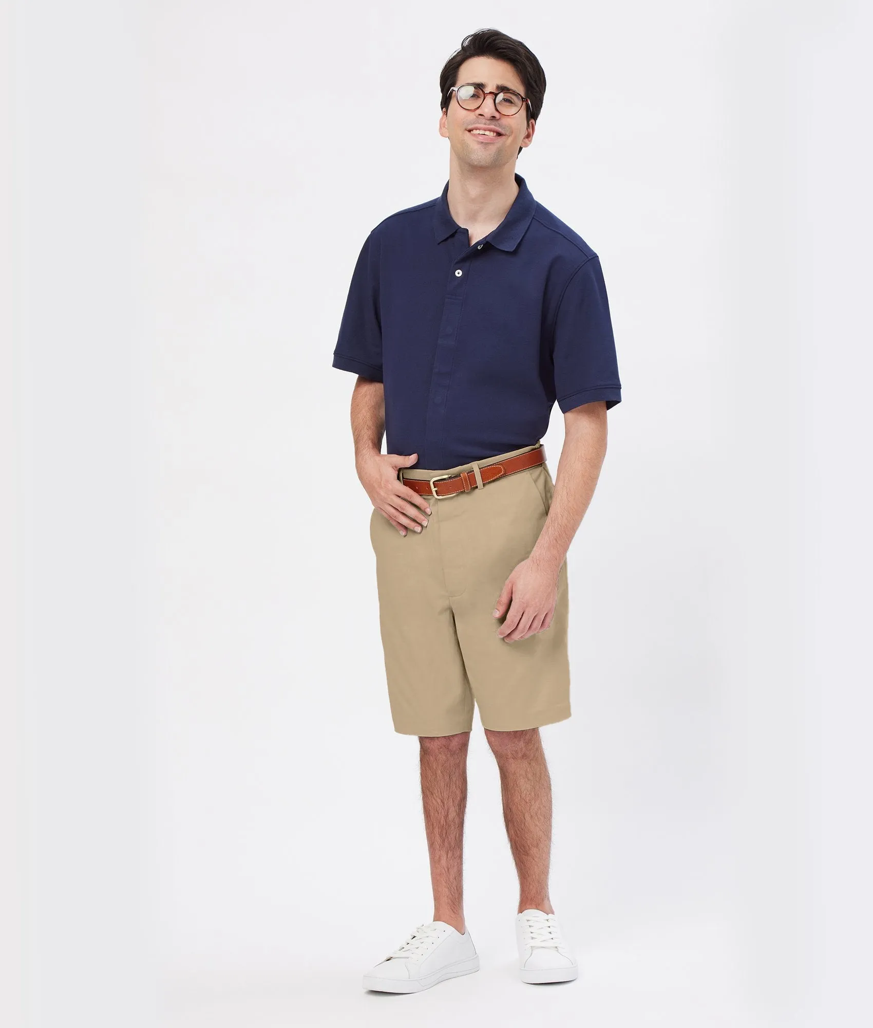 Flat Front 'Fordham' Easy-Care Chino Twill Short with Magnetic Closures - Khaki