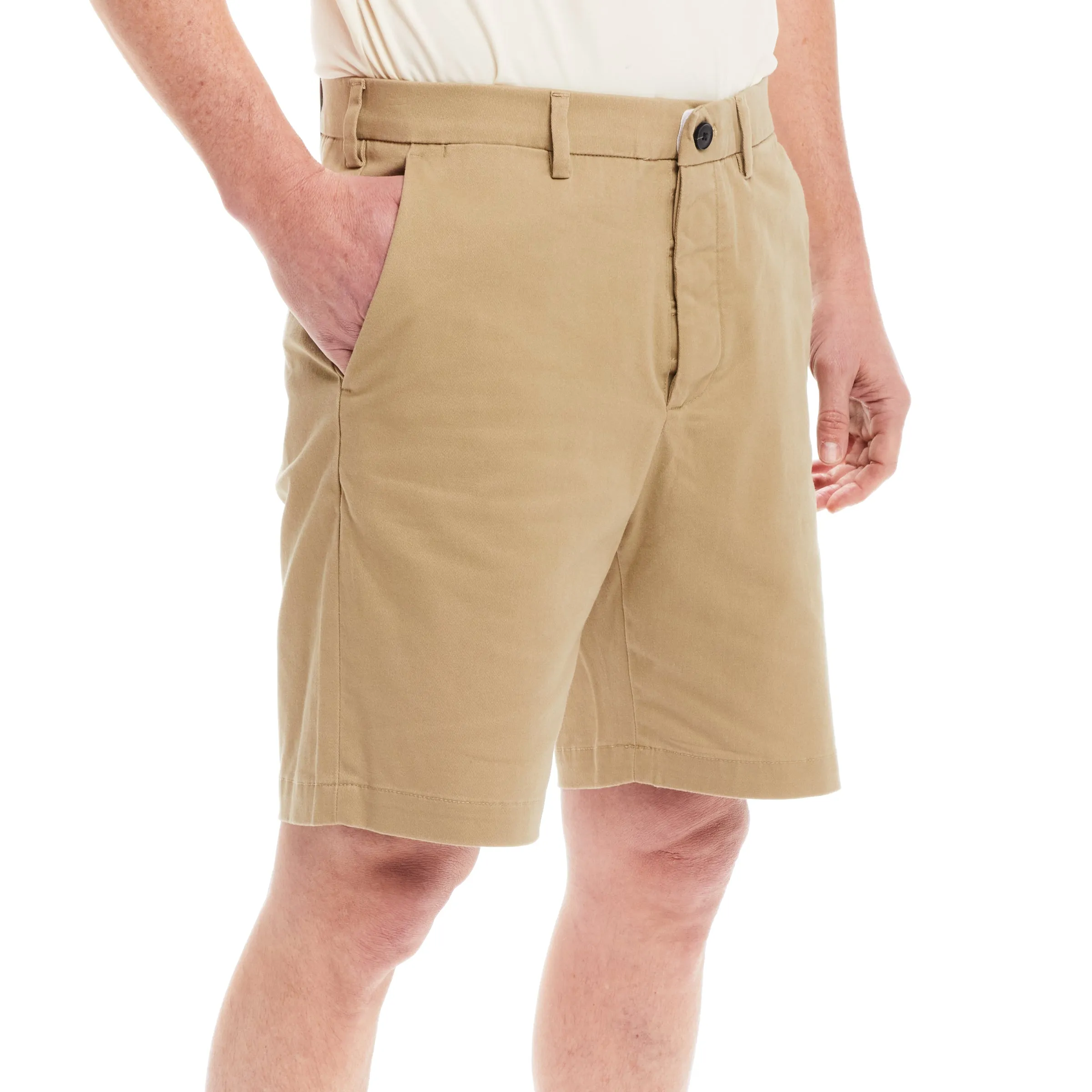 Flat Front 'Fordham' Easy-Care Chino Twill Short with Magnetic Closures - Khaki