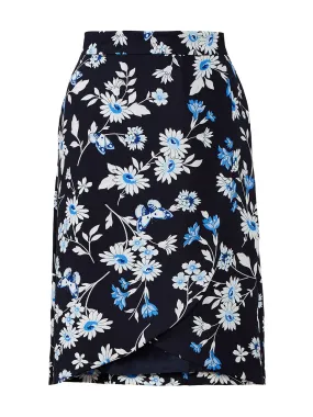 Floral Tulip Wrap Pencil Skirt in Night Sky