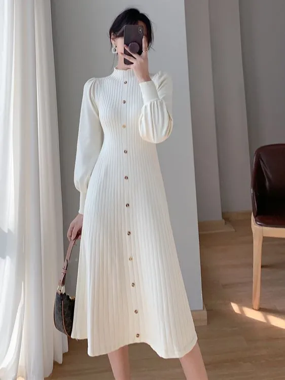 Flytonn-Black Friday Sale - Elegant Fashion Vest A-Line Knitted Sweater Casual Maxi Dress