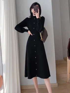 Flytonn-Black Friday Sale - Elegant Fashion Vest A-Line Knitted Sweater Casual Maxi Dress