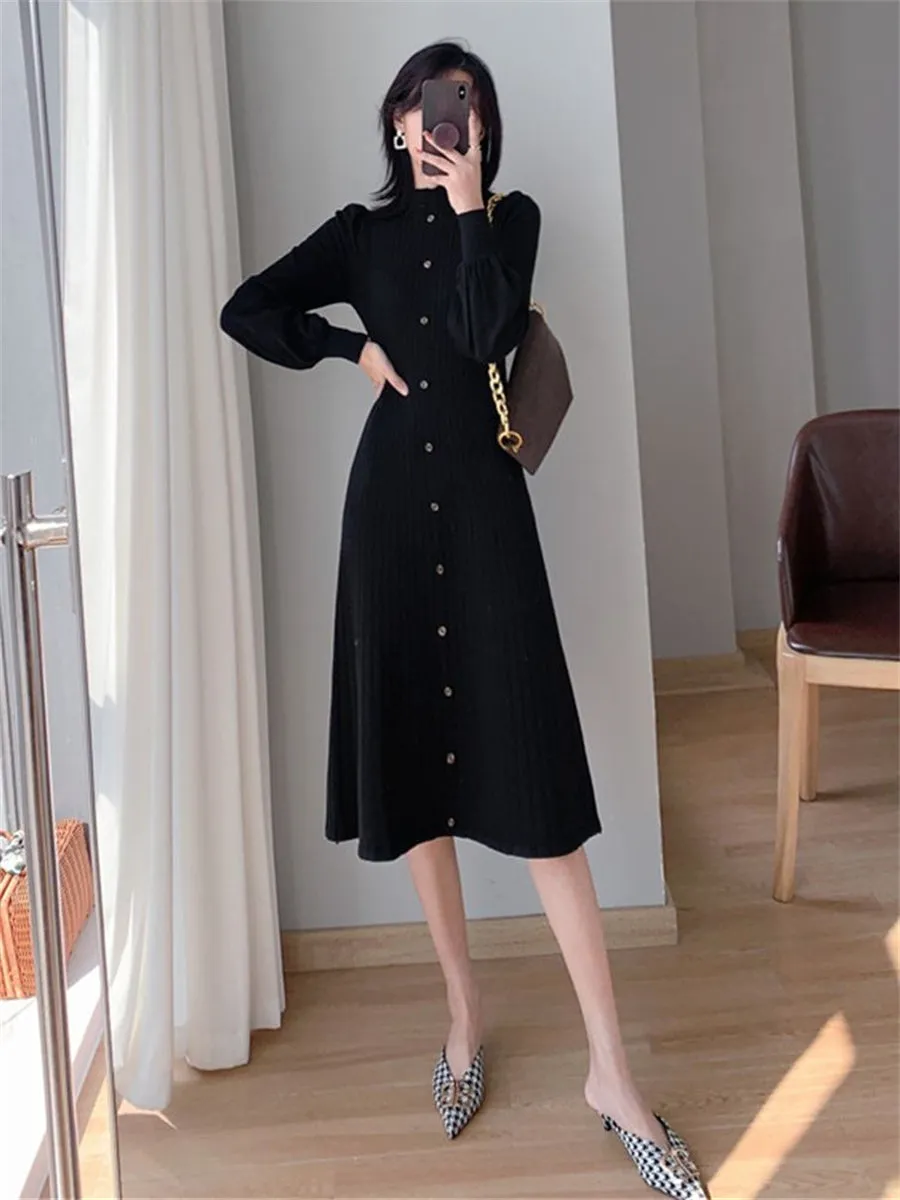 Flytonn-Black Friday Sale - Elegant Fashion Vest A-Line Knitted Sweater Casual Maxi Dress