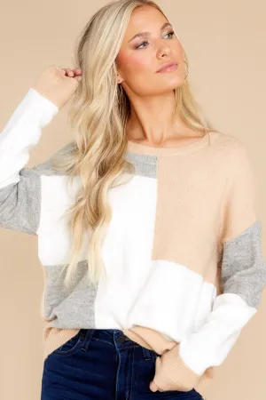 Forget The Past Tan Colorblock Sweater