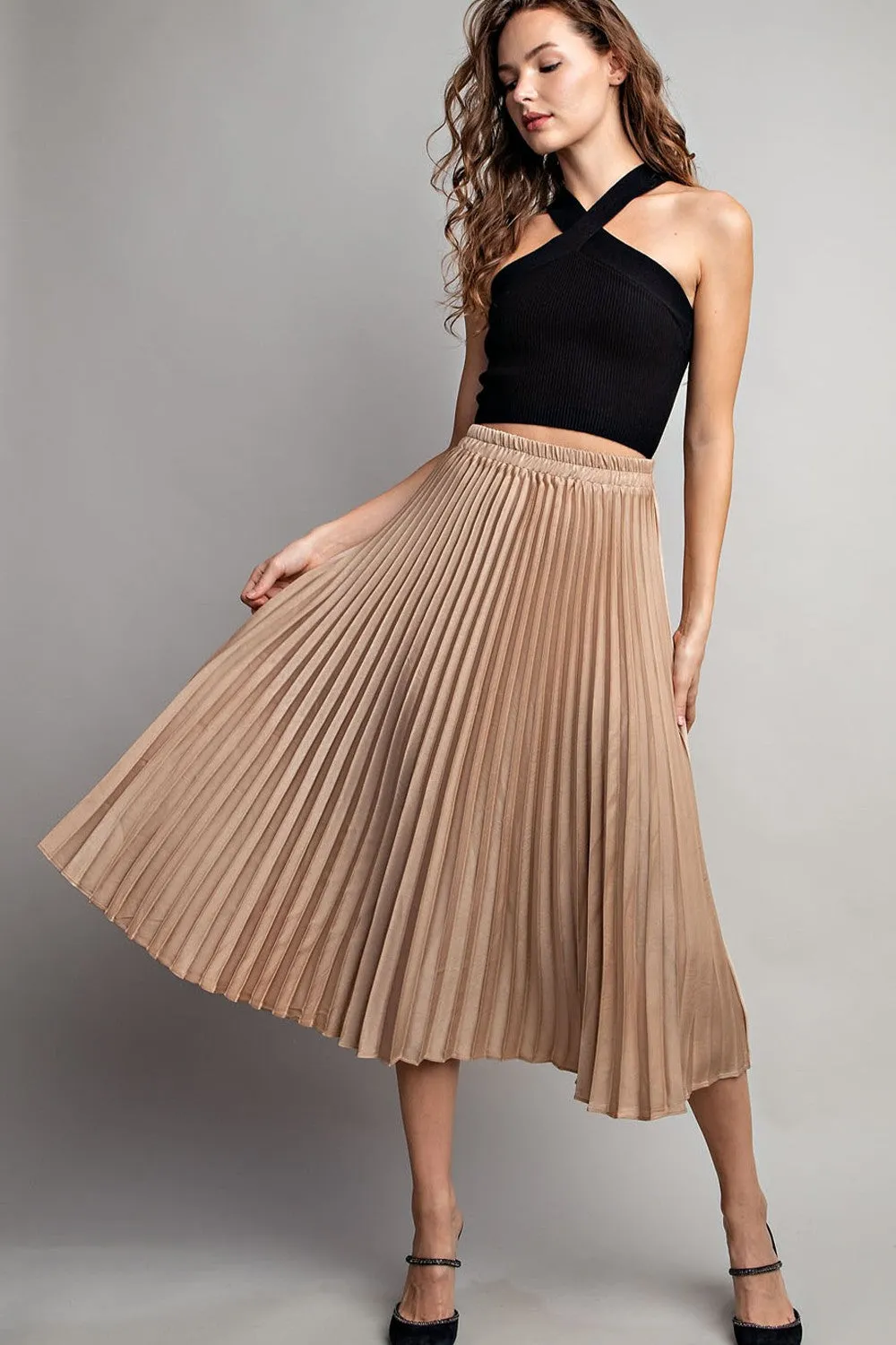 Gold Pleated Midi Skirt