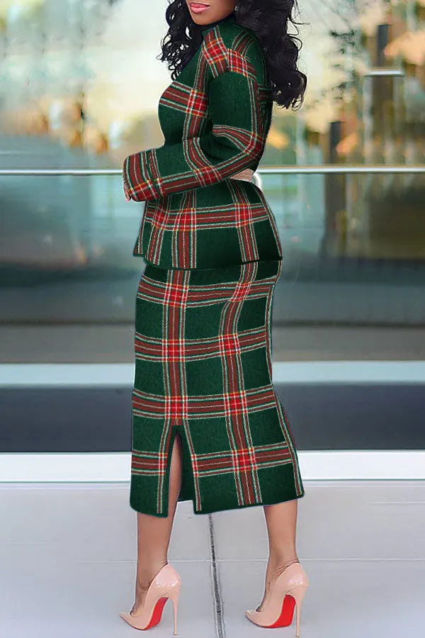 Graceful Plaid Top & Pencil Skirt Set