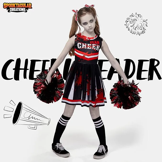 Halloween Cheerleader Costume for Girls, Kids Zombie Cheerleader Outfit