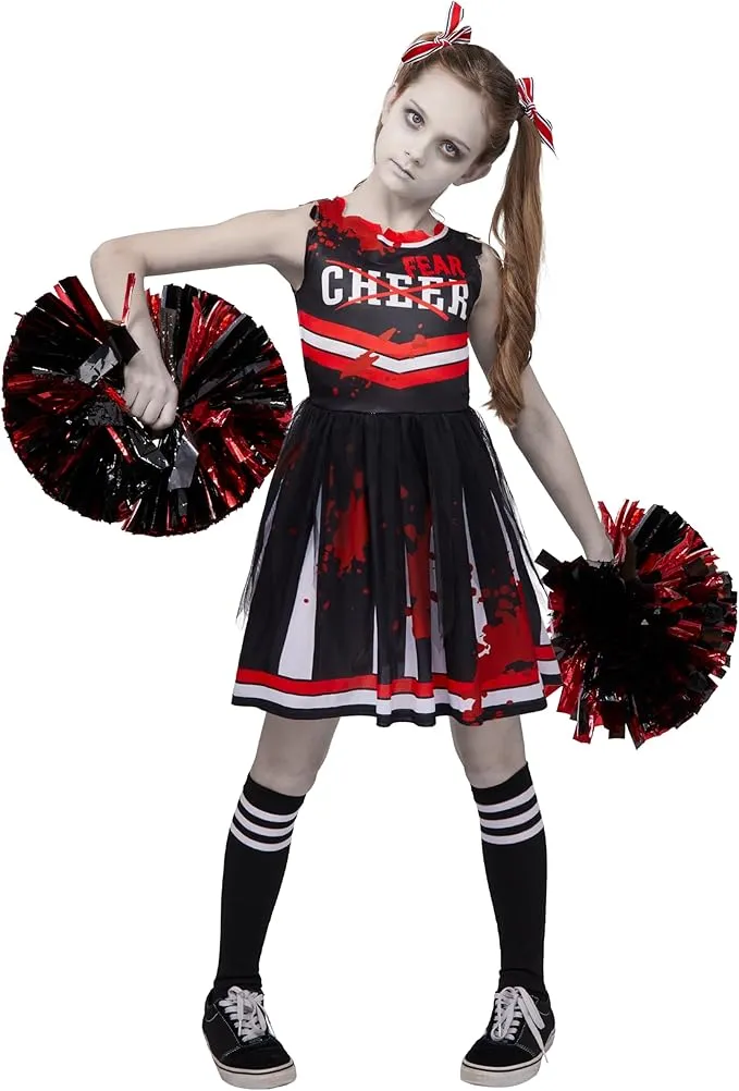 Halloween Cheerleader Costume for Girls, Kids Zombie Cheerleader Outfit