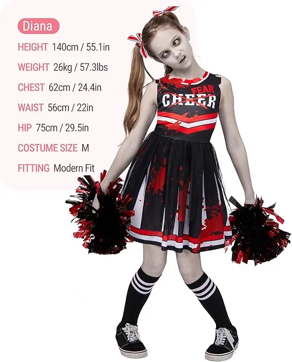 Halloween Cheerleader Costume for Girls, Kids Zombie Cheerleader Outfit