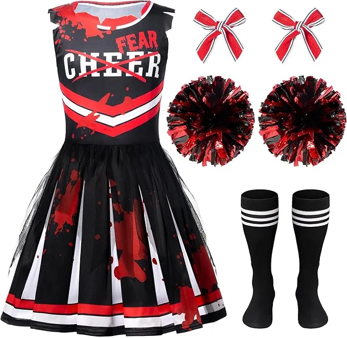 Halloween Cheerleader Costume for Girls, Kids Zombie Cheerleader Outfit