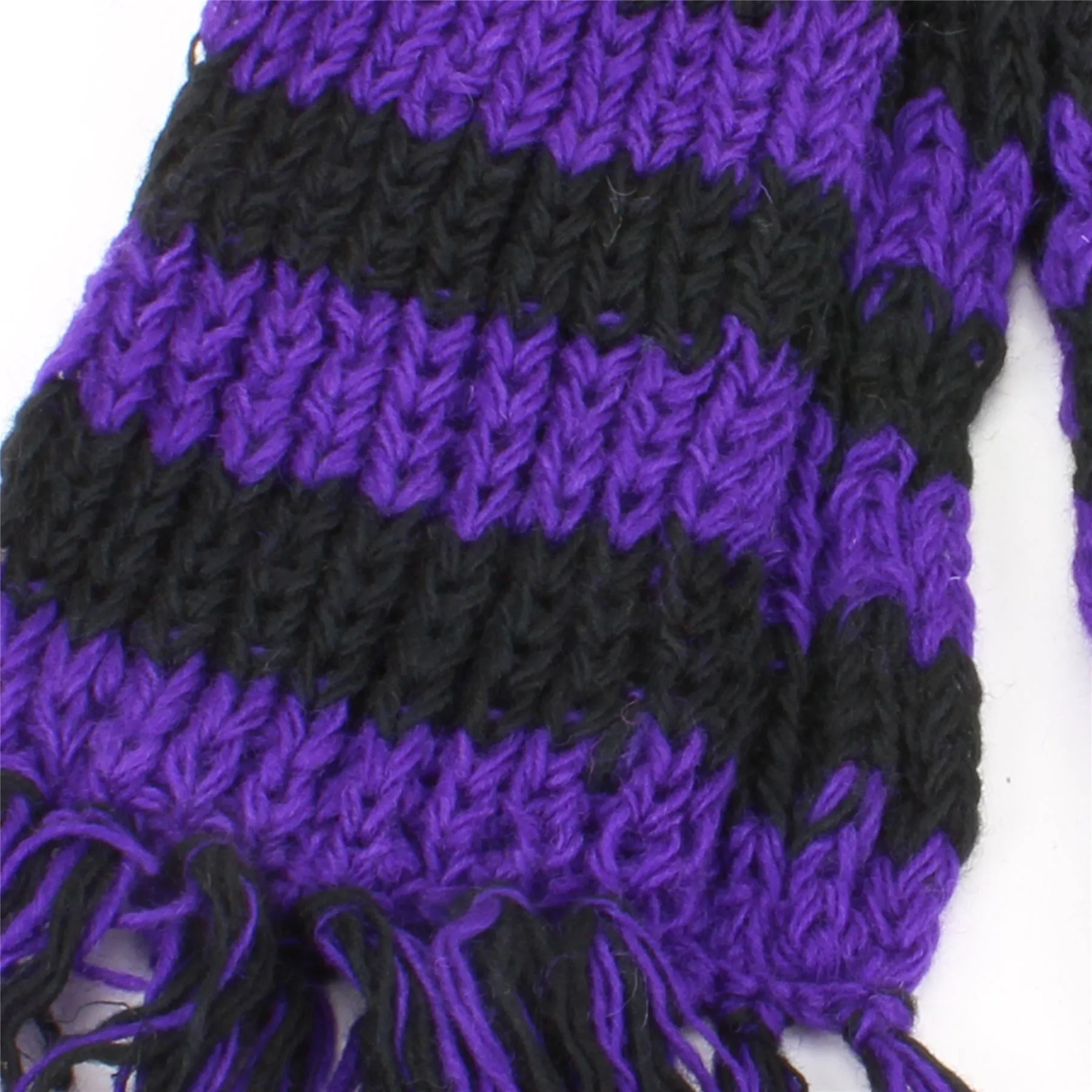 Hand Knitted Wool Scarf - Purple & black