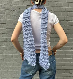 Handmade chunky fishnet knitted scarf in cornflower blue