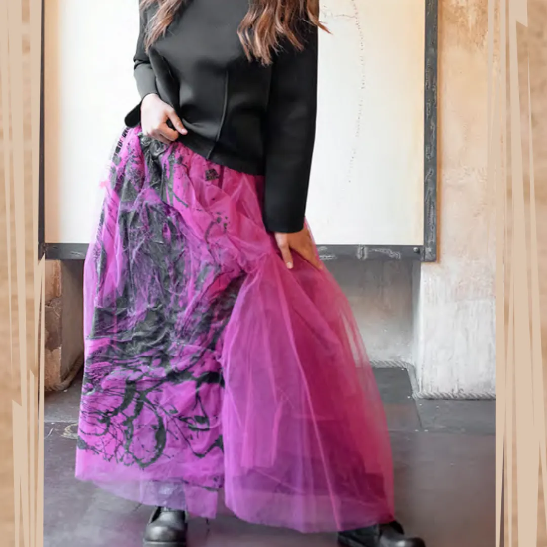 Handpainted Layered Tulle Skirt - Pink