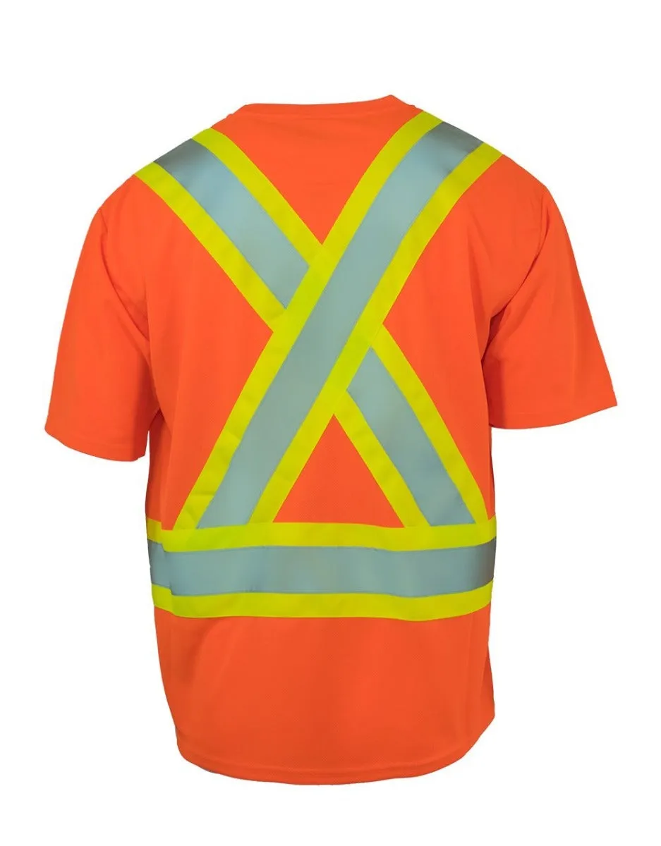 Hi Vis Short Sleeve Safety T-Shirt with Chest Pocket in Orange