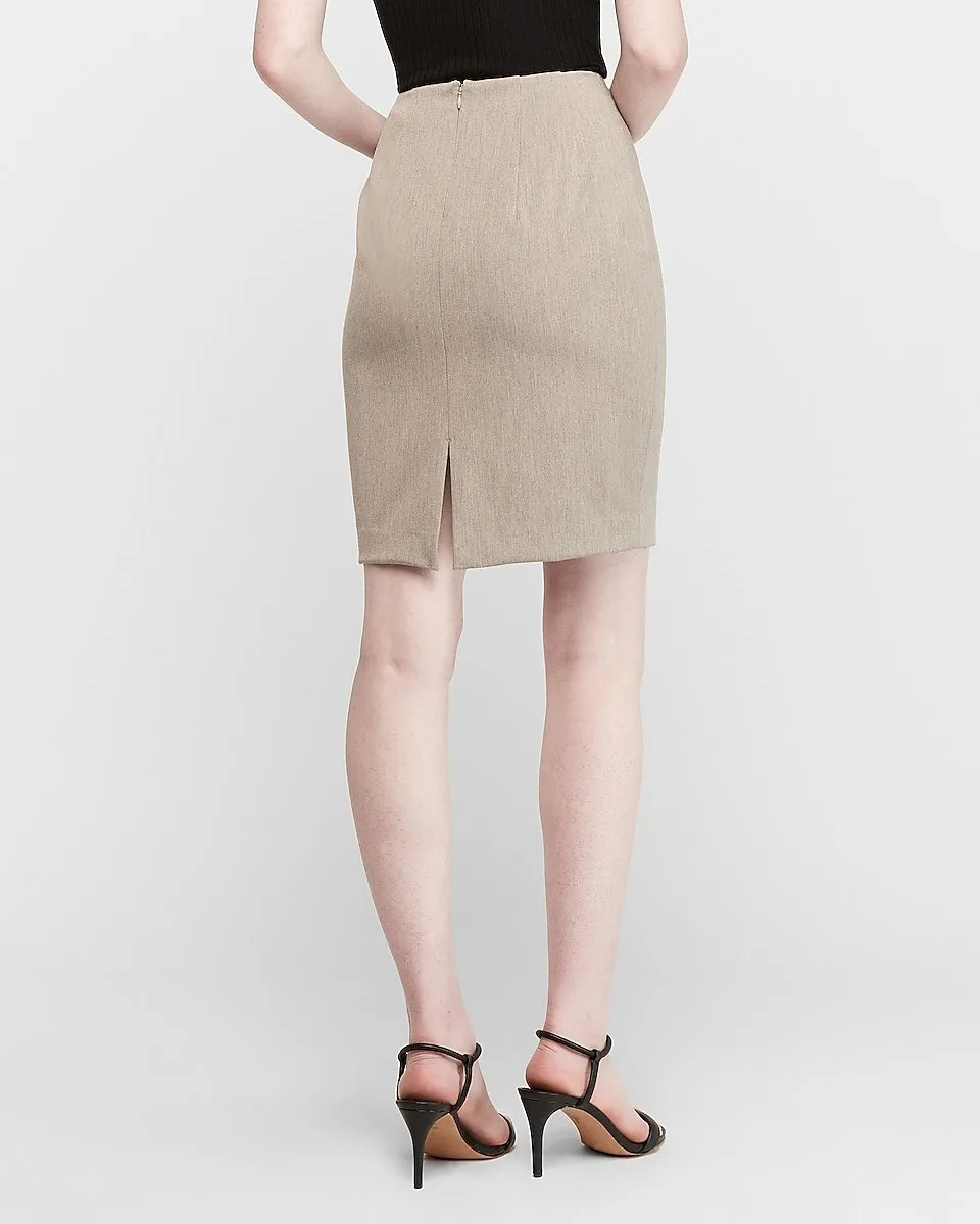 High Waisted Clean Pencil Skirt in Oatmeal Heather