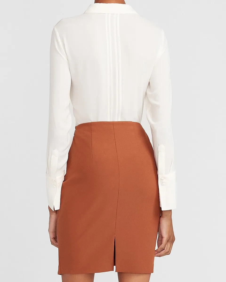 High Waisted Supersoft Wrap Front Pencil Skirt in Burnt Sienna