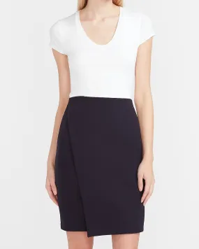 High Waisted Supersoft Wrap Front Pencil Skirt in Navy Blue