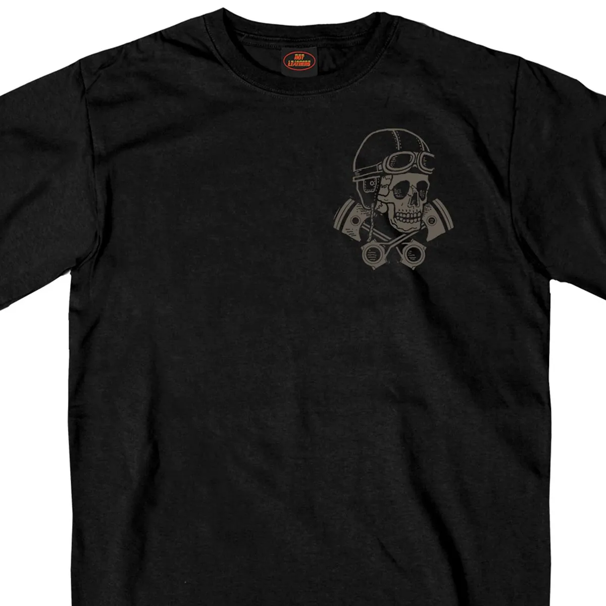 Hot Leathers GMD1418 Men's Black 'Vintage Skull and Cross Pistons' Double Sided T-Shirt