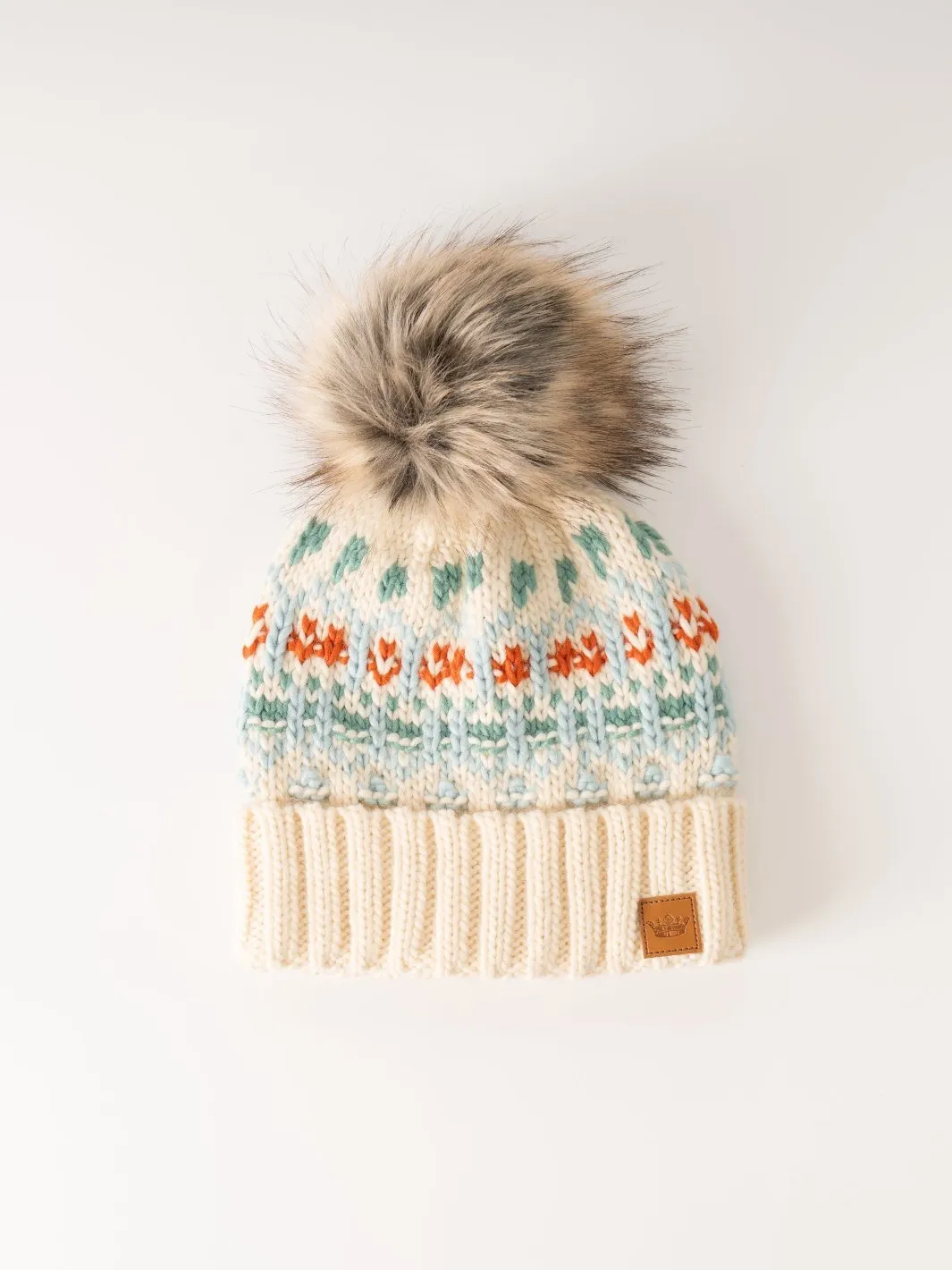 Ivory Fair Isle Lined Beanie