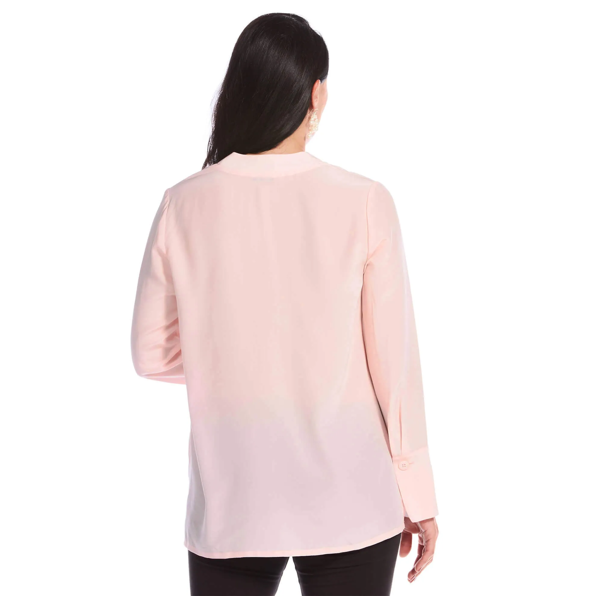 J. Peterman Women's Notched-Collar Silk Blouse in Pink