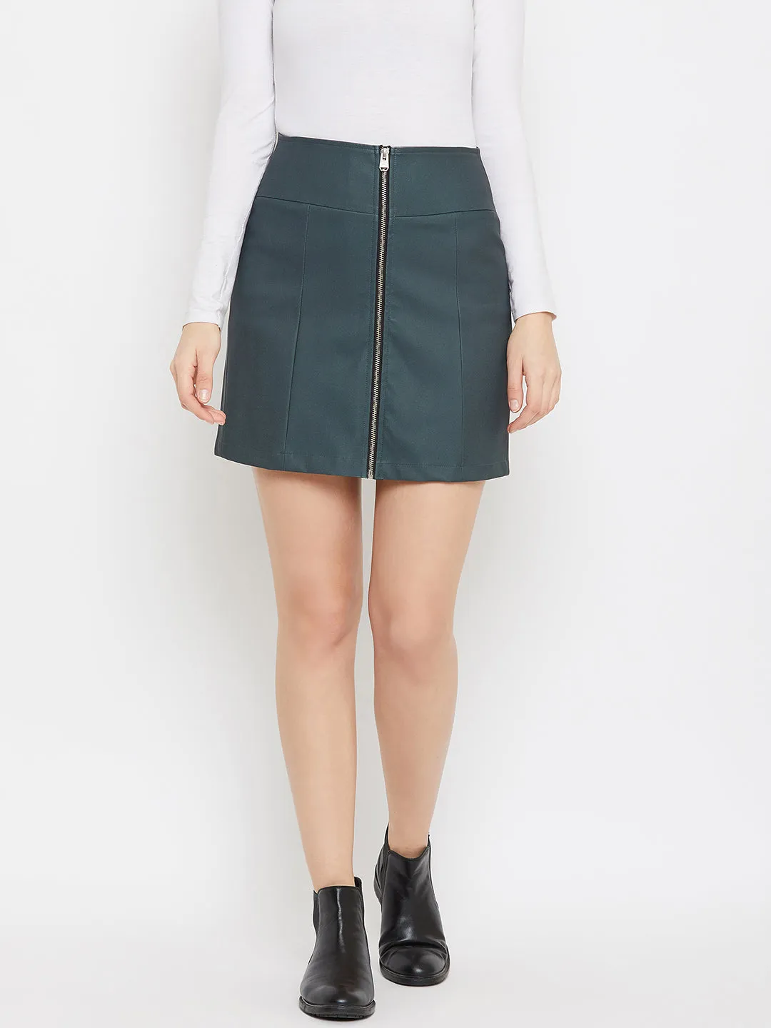 JUMP USA Women Olive Solid Mini Pencil Skirt