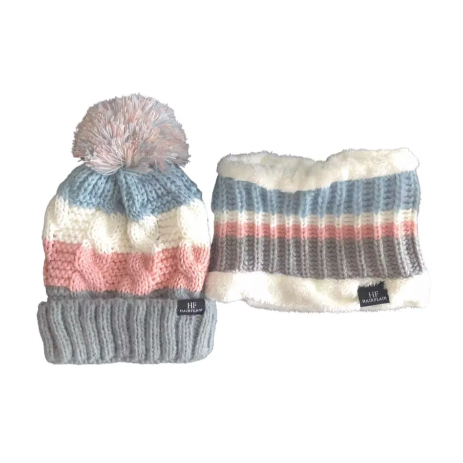 KIDS 3-10 Beanie & Scarf - Pink stripe