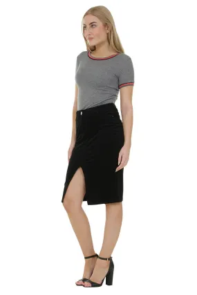 Knee Length Corduroy Pencil Skirt - Black Midi Skirt with stretch