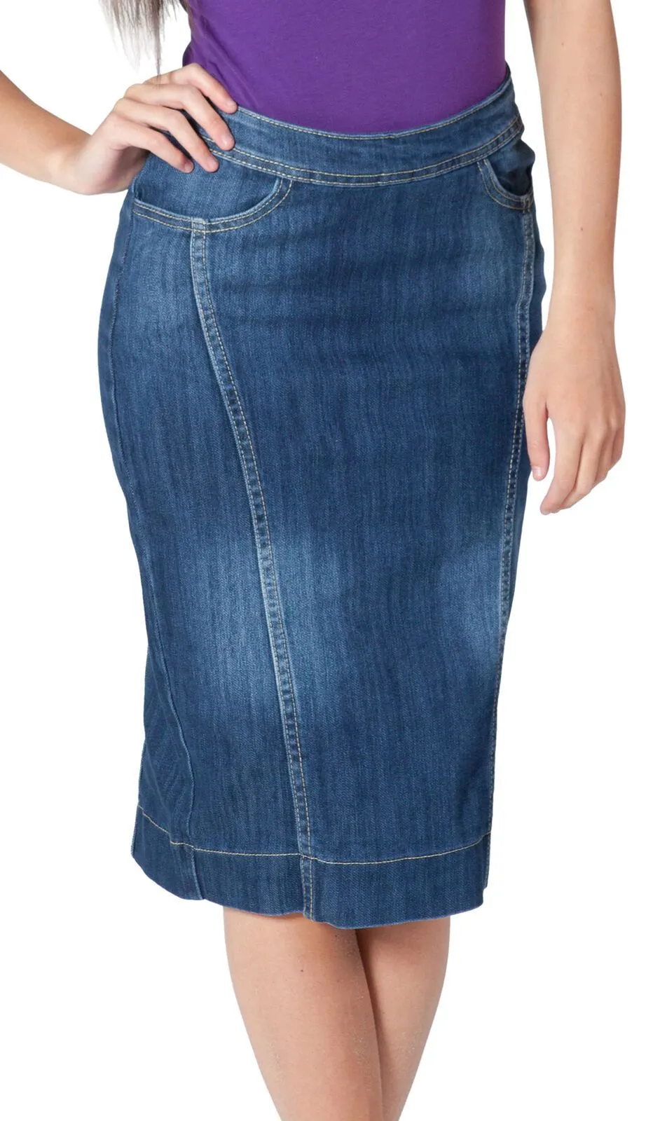 Knee Length Denim Womens Pencil Skirt - Size 8 only