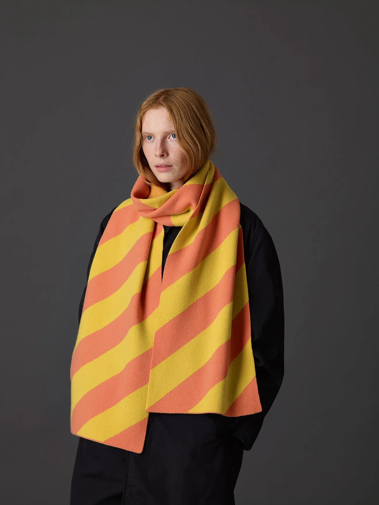 Large Diagonal Stripe Scarf Scarlet & Oatmeal Sample Sale