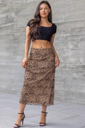 Leopard Mesh Lettuce Hem Skirt