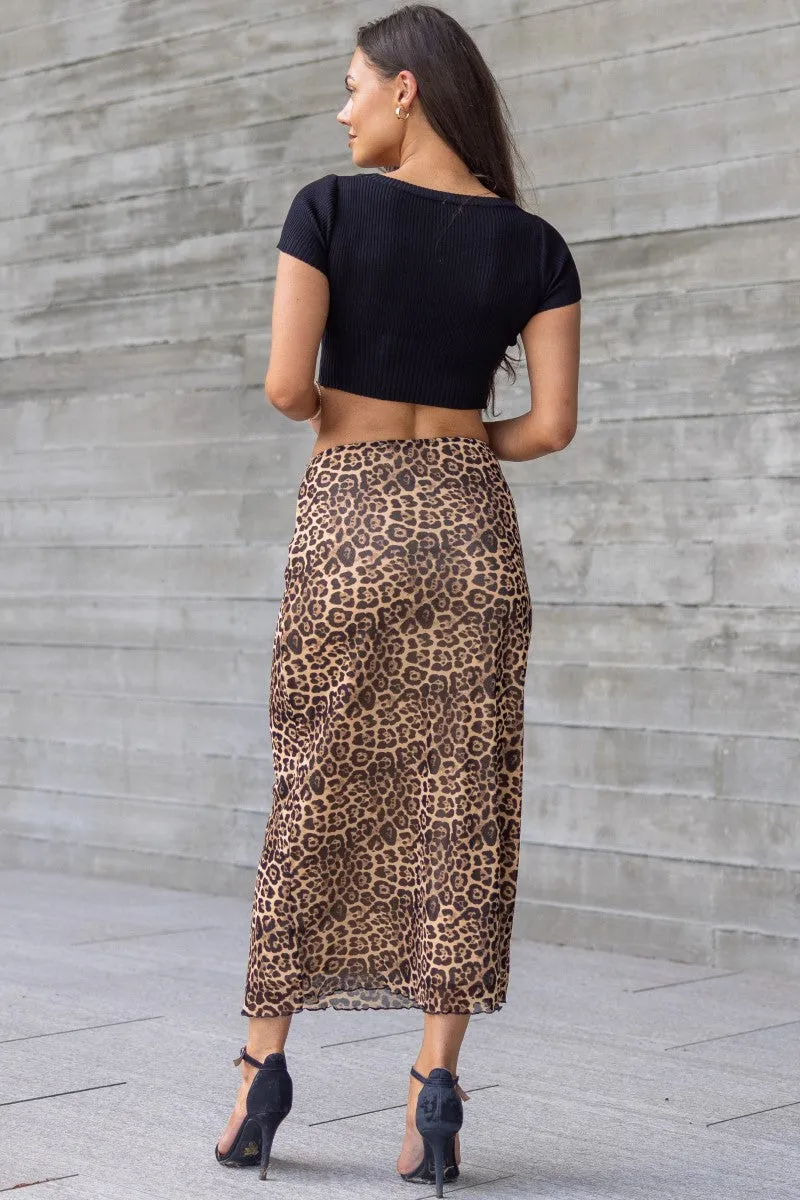 Leopard Mesh Lettuce Hem Skirt