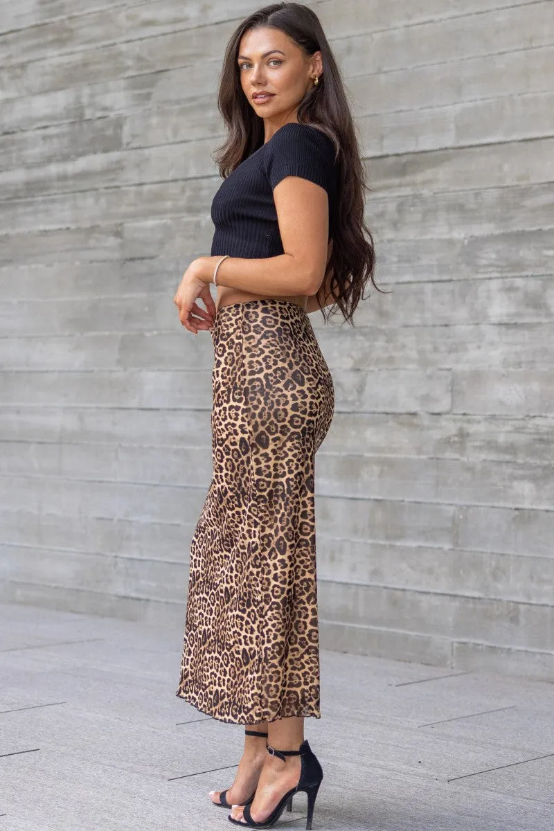 Leopard Mesh Lettuce Hem Skirt