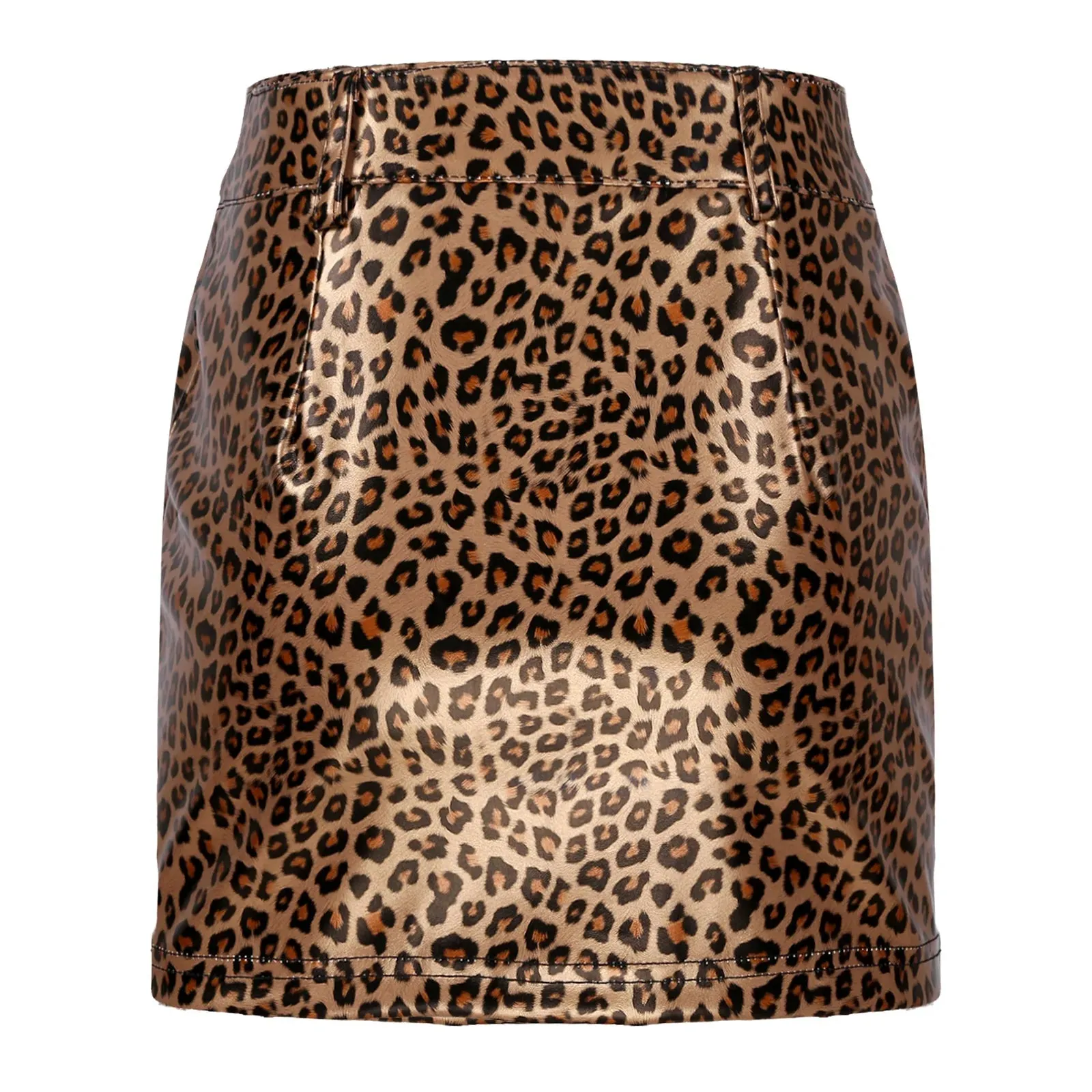 Leopard Print Patent Leather Mini Skirt