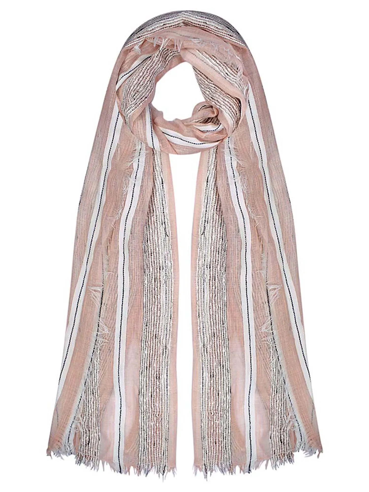 Lightweight Scarf With Bold Knit & Frayed Fringe