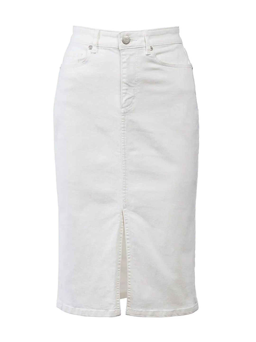 Long Denim Pencil Skirt in White