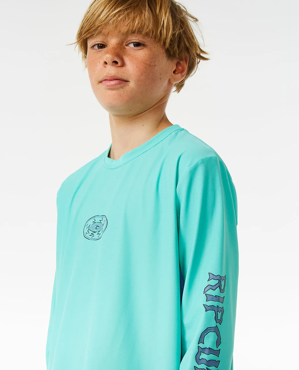 LOST ISLANDS UPF LONG SLEEVE RASH VEST - AQUA (AGES 8 & 10)