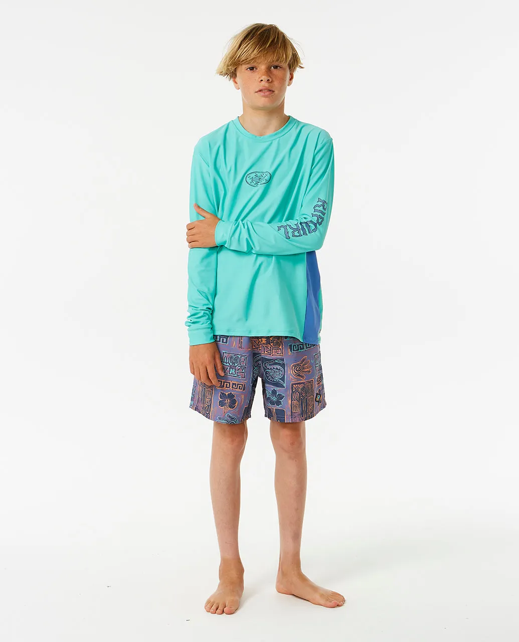 LOST ISLANDS UPF LONG SLEEVE RASH VEST - AQUA (AGES 8 & 10)