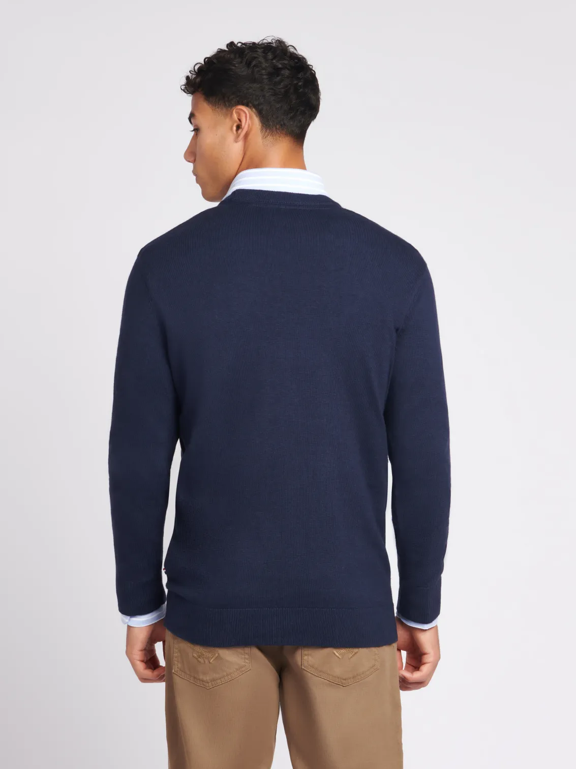 Mens Cotton Crew Neck Jumper in Navy Blazer / Haute Red