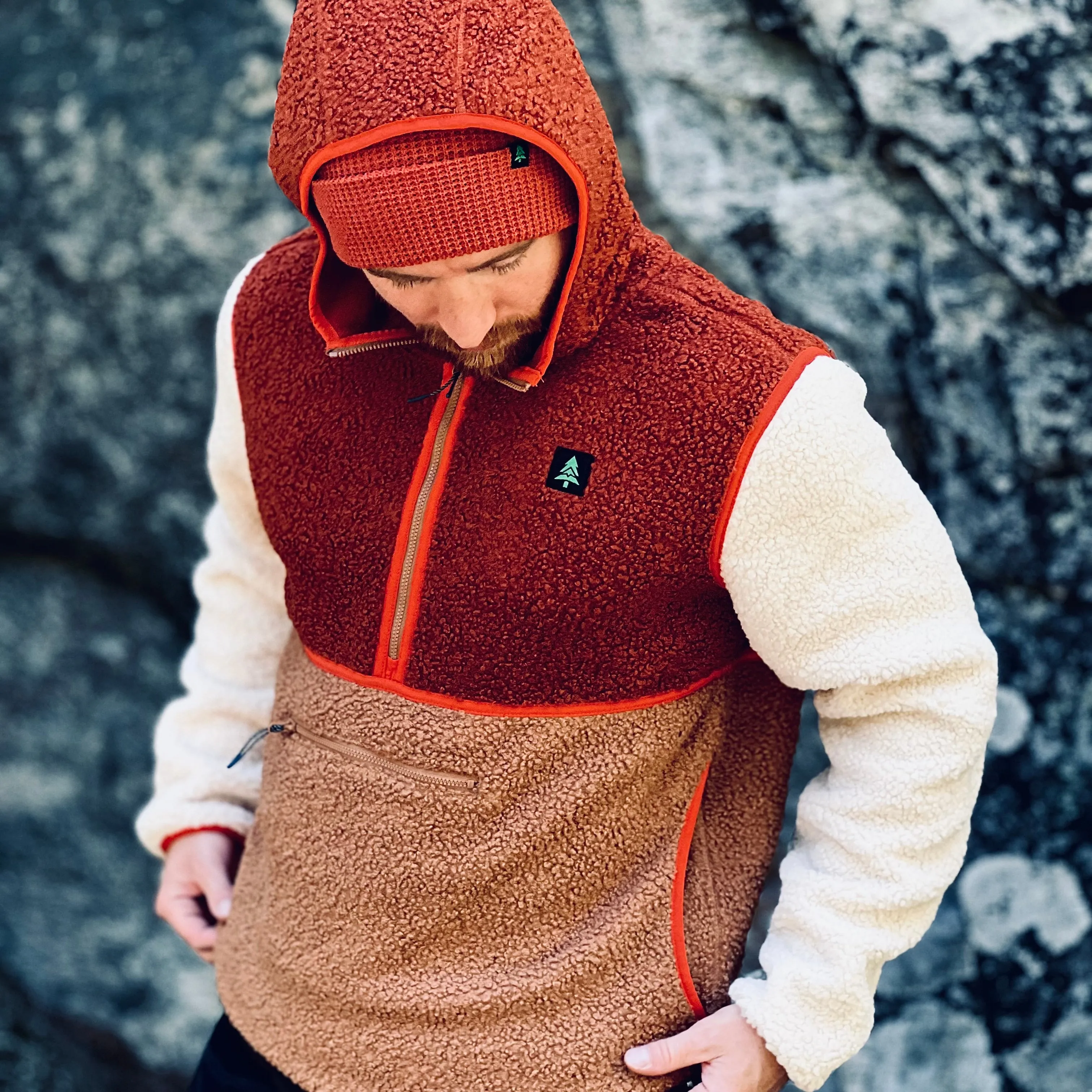 Men's Half Zip Sherpa Hoodie   Waffle Beanie | Red Clay Edition |