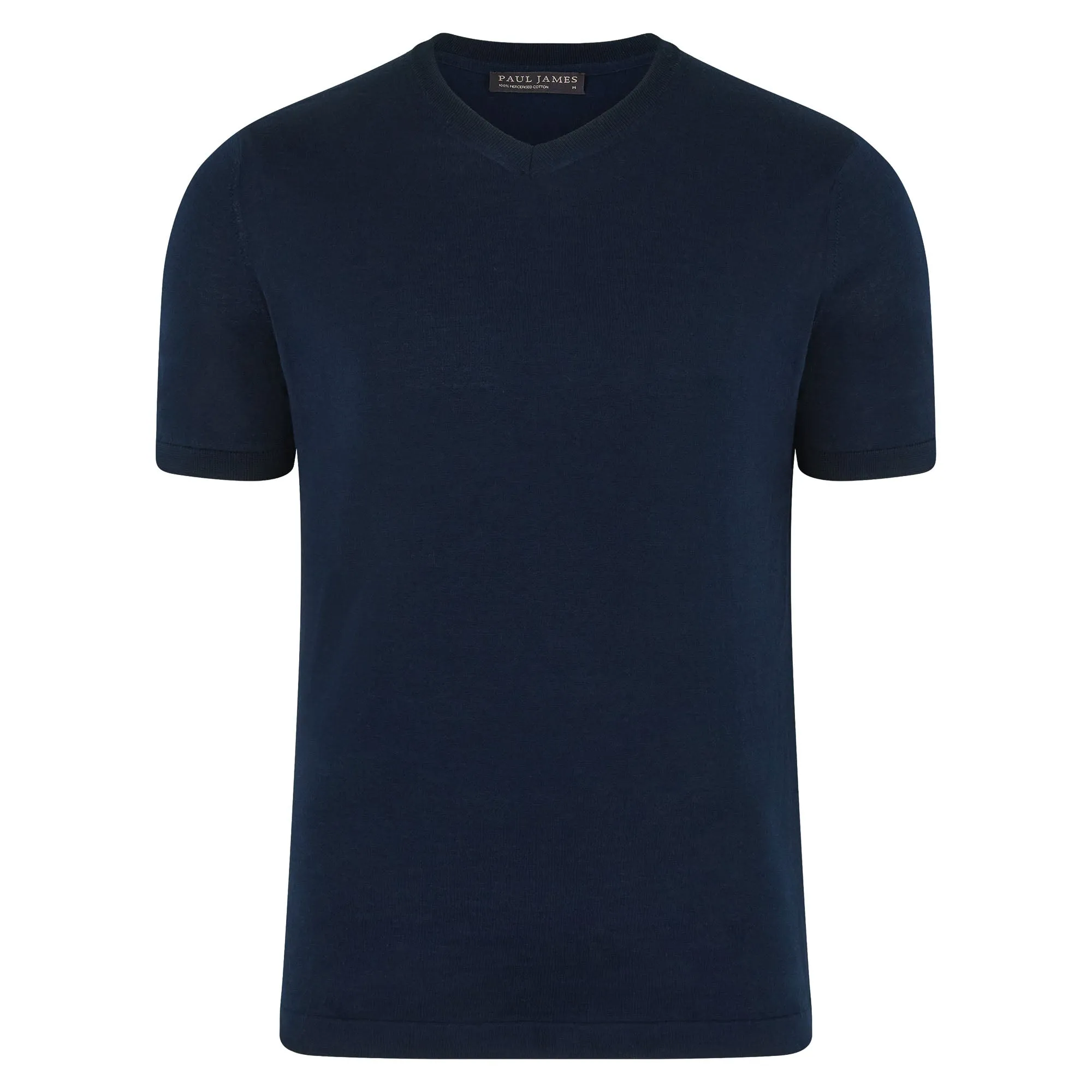 Mens Superfine Mercerised Cotton V Neck Knitted T-Shirt