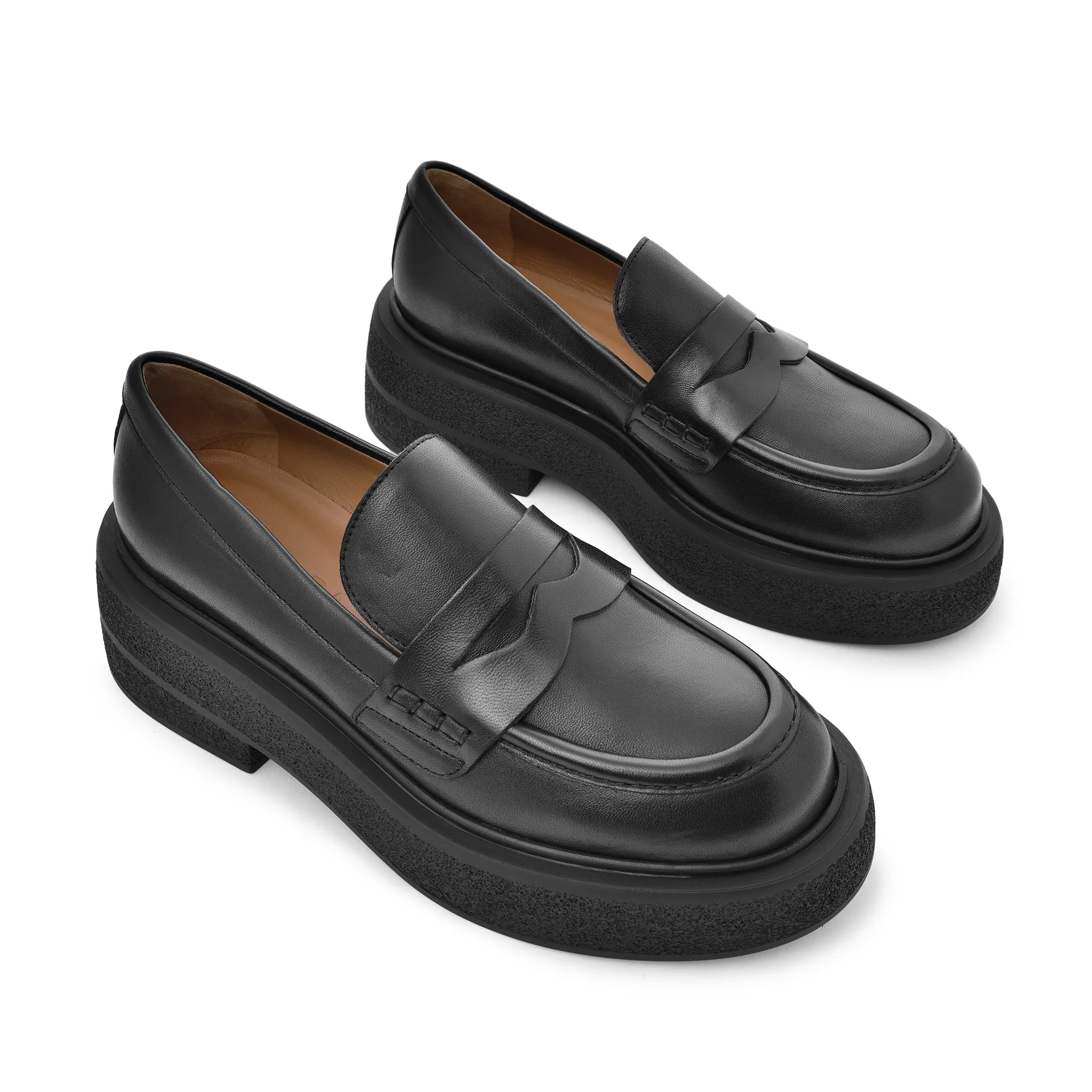 Mikka Black Leather Chunky Loafers