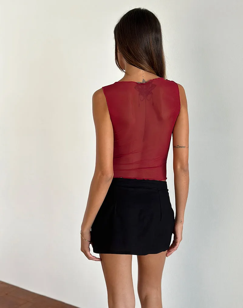 Moni Vest Top in Mesh Cherry