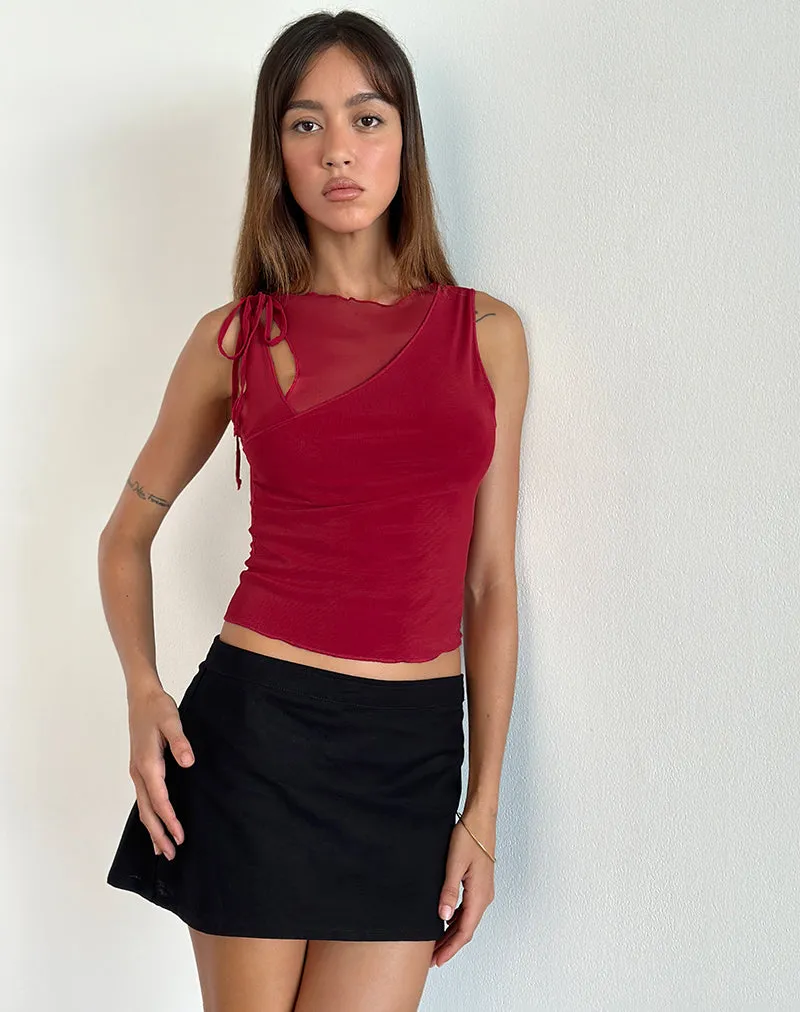 Moni Vest Top in Mesh Cherry