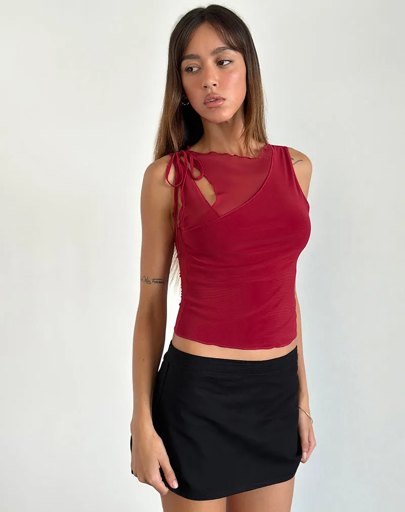 Moni Vest Top in Mesh Cherry