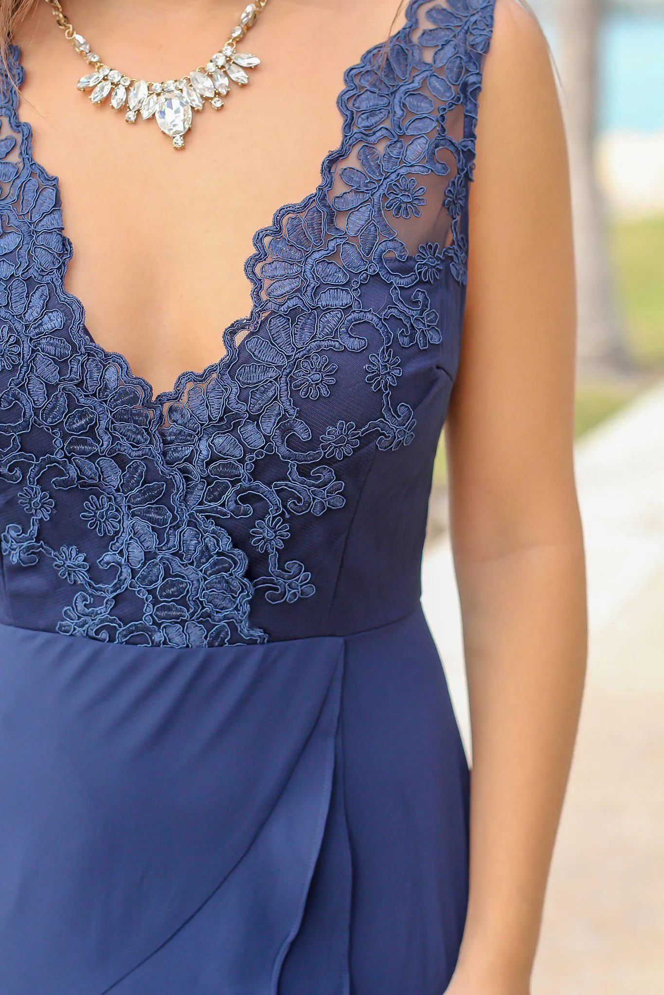 Navy Maxi Dress with Embroidered Top