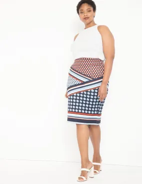 Neoprene Pencil Skirt in Directional Dots