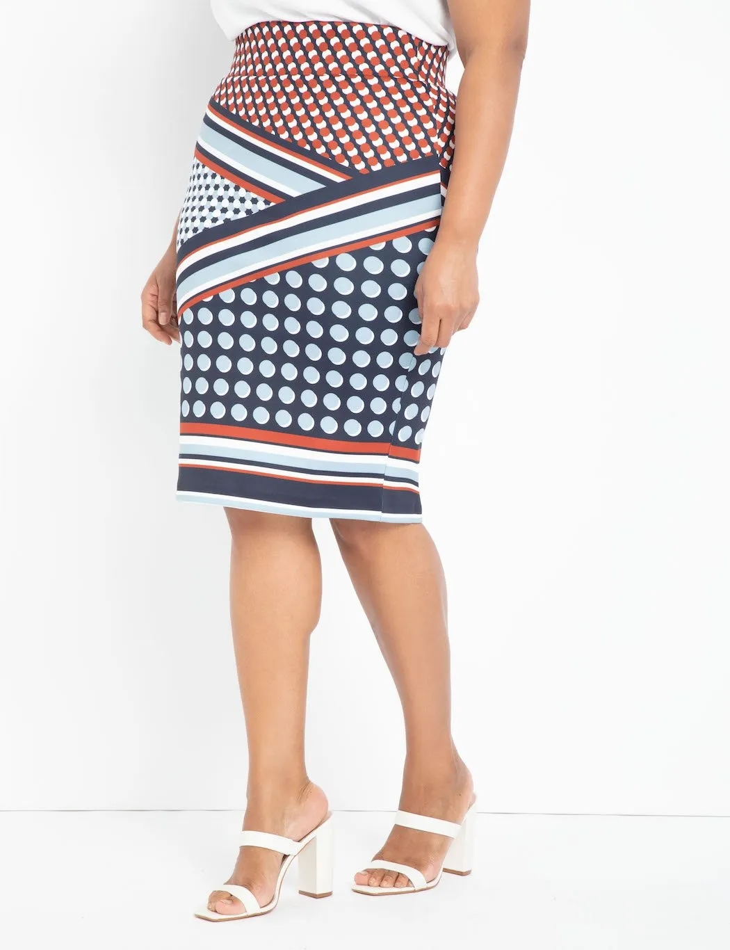 Neoprene Pencil Skirt in Directional Dots