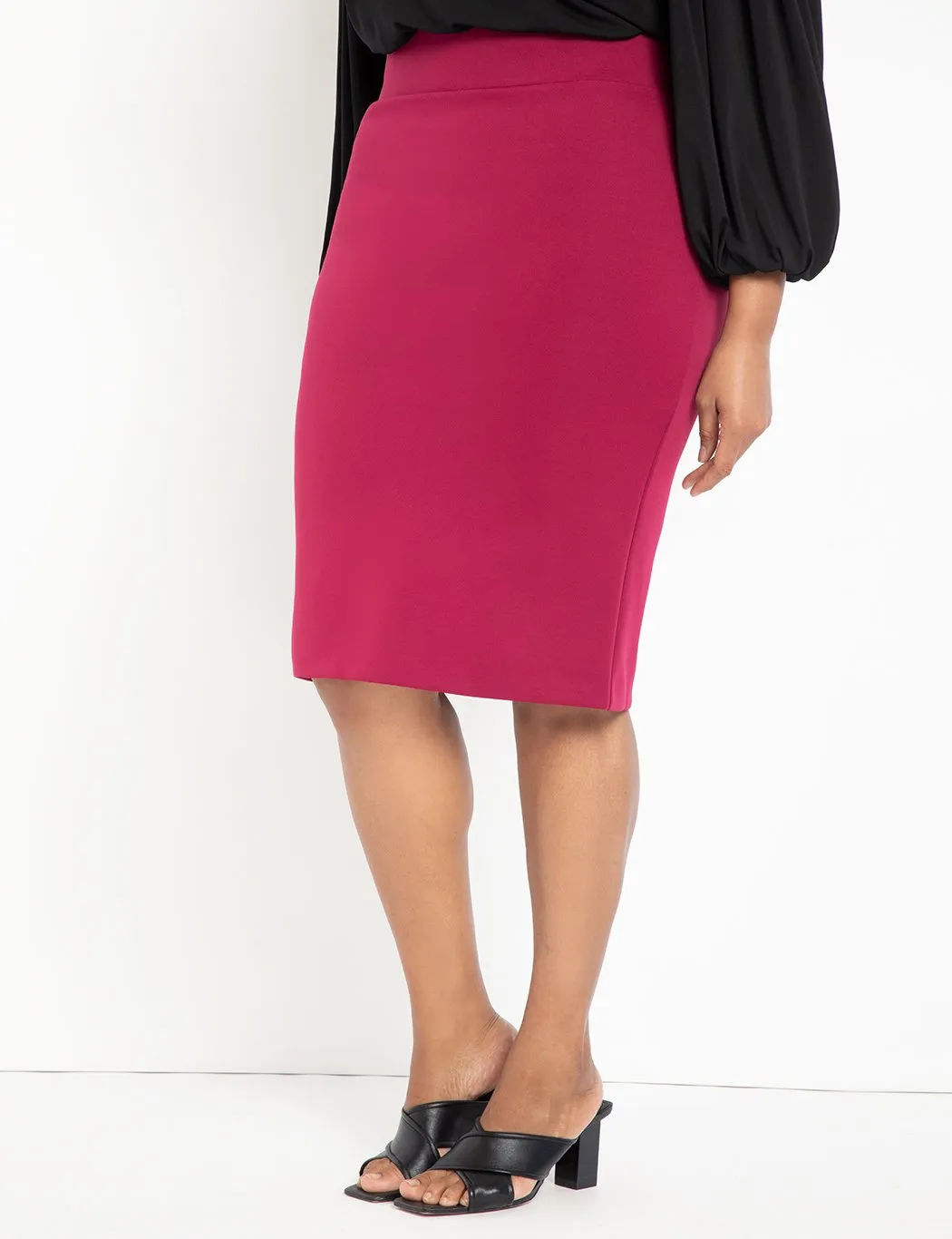 Neoprene Pencil Skirt in Red Plum